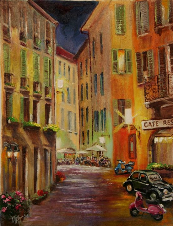 Painting titled ""Vicolo Del Caffe"…" by Andre, Yary, & Peter Dluhos, Original Artwork, Oil