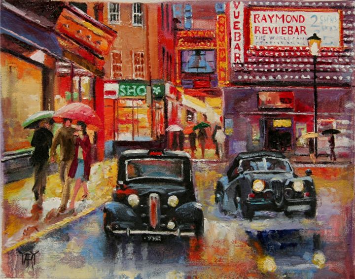 Painting titled ""London's Soho" by…" by Andre, Yary, & Peter Dluhos, Original Artwork, Oil
