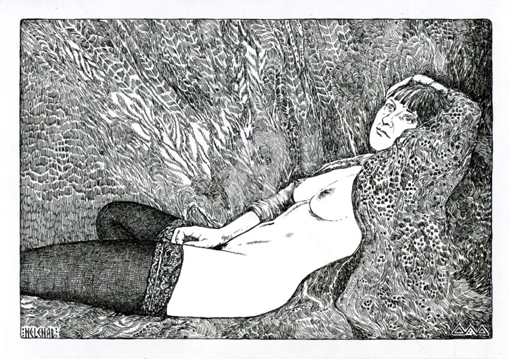 Drawing titled "NUDE" by Dmitri Drozdetski, Original Artwork, Ink
