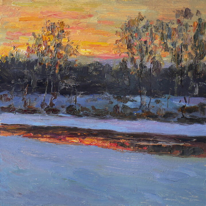 Painting titled "The Frosty Evening…" by Nikolay Dmitriev, Original Artwork, Oil