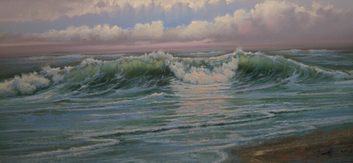 Malerei mit dem Titel "Surf on the sea Pai…" von Dmitrii Balakhonov, Original-Kunstwerk, Öl Auf Keilrahmen aus Holz montiert