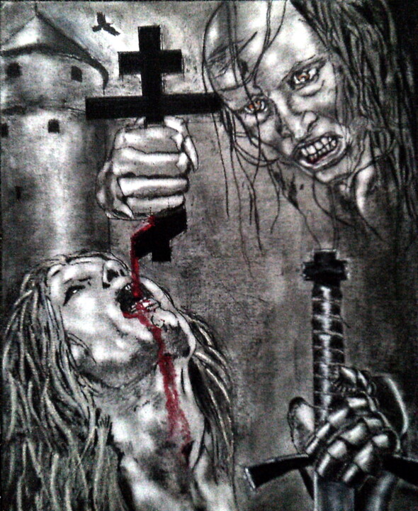 Картина под названием "кровавое рождение" - Дмитрий Илларионов, Подлинное произведение искусства, Карандаш Установлен на Дер…