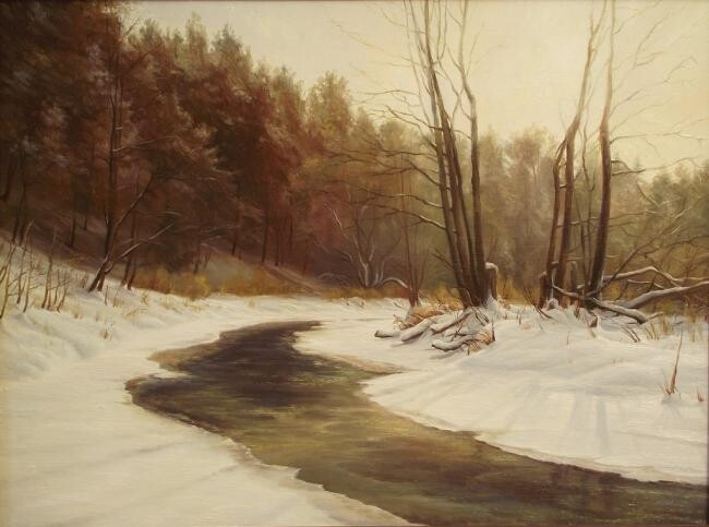 Peinture intitulée "Плиса зимним утром" par Dmitrii Petrovich, Œuvre d'art originale