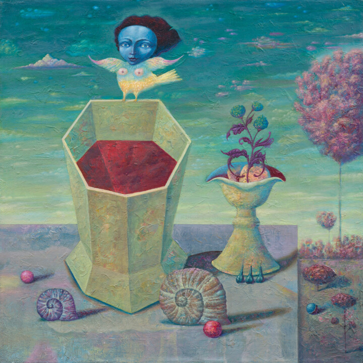 Картина под названием "A bowl of wine." - Dmitrii Ryzhikov, Подлинное произведение искусства, Акрил Установлен на Деревянная…