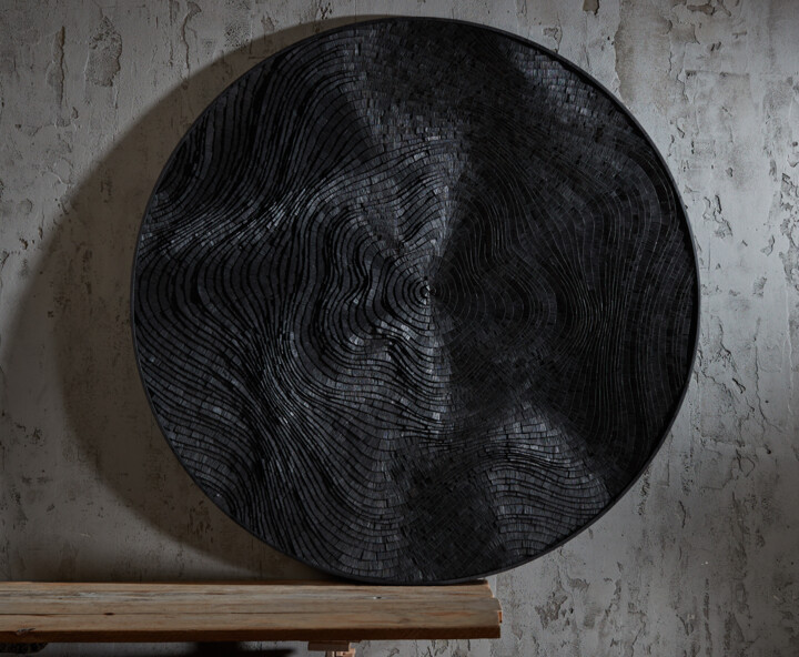 Sculpture titled "Anthracite Circle" by Dmitrii Solodcenco, Original Artwork, Wood Mounted on Wood Panel