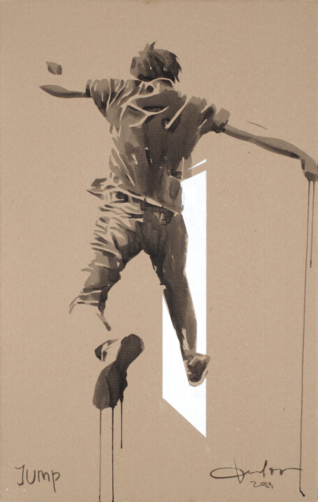 Painting titled "Jump" by Dmitrii Filatov, Original Artwork, Acrylic Mounted on Cardboard