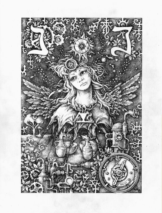 Desenho intitulada "#XIV The Temperance" por Dmitrij Has, Obras de arte originais, Caneta de gel