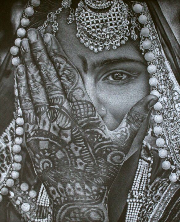 Dessin intitulée "Индианка" par Dmitrii Sementsov, Œuvre d'art originale, Crayon