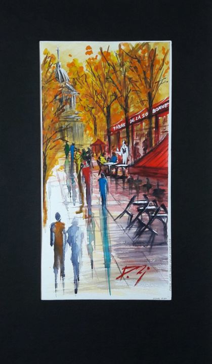 Malerei mit dem Titel "Paris Restorante pl…" von Dmitrij Zuj, Original-Kunstwerk, Aquarell