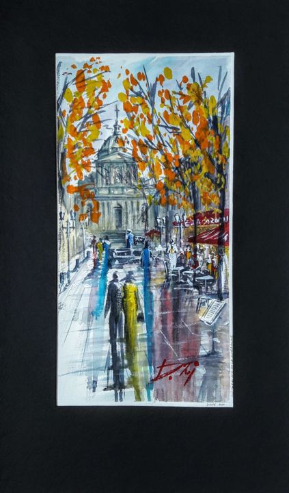Malerei mit dem Titel "Paris Place de la S…" von Dmitrij Zuj, Original-Kunstwerk, Aquarell