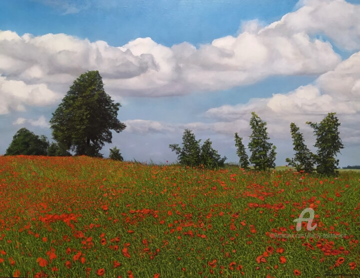 Картина под названием "Маковое поле" - Dmitriy Pokanevich, Подлинное произведение искусства, Масло