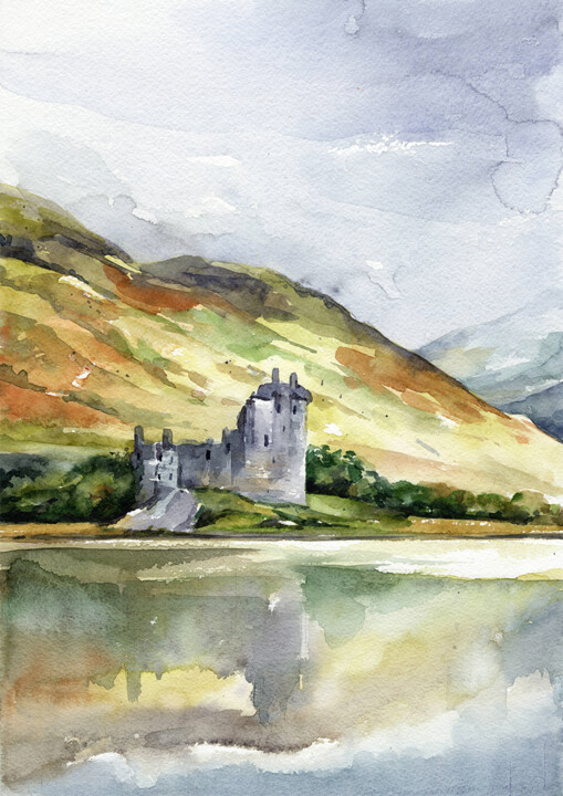 Painting titled "scotland mountain l…" by Dmitriy Shvetsov, Original Artwork, Watercolor