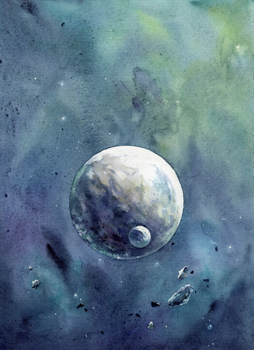 Peinture intitulée "space landscape" par Dmitriy Shvetsov, Œuvre d'art originale, Aquarelle