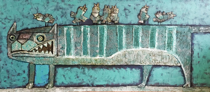 Pintura intitulada "кот семи птиц / Cat…" por Dmitriy Trubin, Obras de arte originais, Óleo