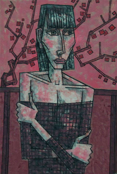 Painting titled "розовый портрет" by Dmitriy Trubin, Original Artwork