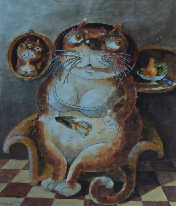 Pintura intitulada "кошка" por Dmitriy Trubin, Obras de arte originais