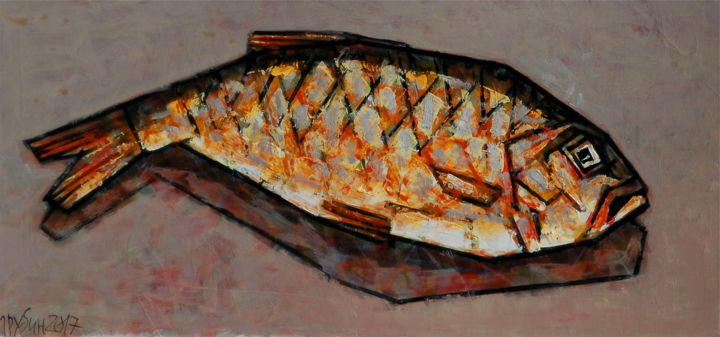 Pintura intitulada "рыба" por Dmitriy Trubin, Obras de arte originais