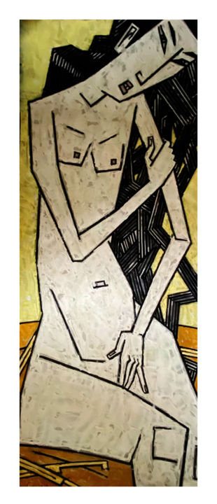 Painting titled "Nude on a gold back…" by Dmitriy Trubin, Original Artwork, Acrylic