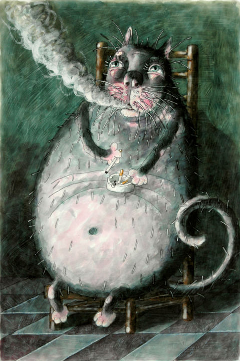 Painting titled "Katze / chat / cat…" by Dmitriy Trubin, Original Artwork