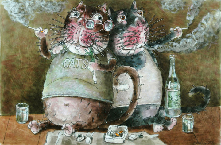 Painting titled "Katze / chat / cat…" by Dmitriy Trubin, Original Artwork