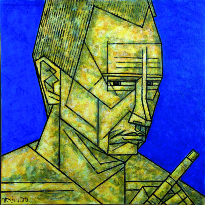 Schilderij getiteld "ЛИНЕАРНЫЙ ПОРТРЕТ.…" door Dmitriy Trubin, Origineel Kunstwerk, Acryl