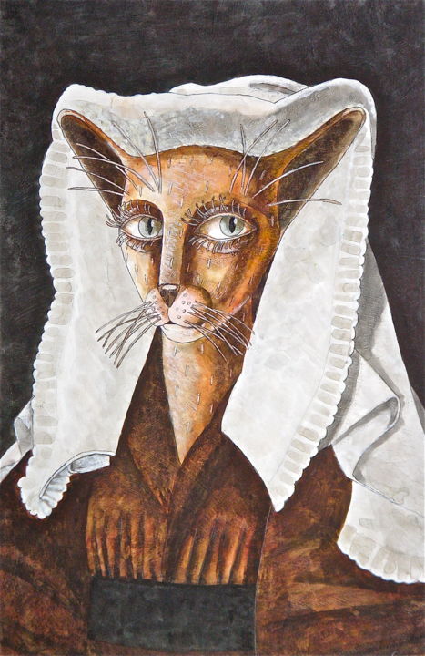 Painting titled "Katze / chat / cat…" by Dmitriy Trubin, Original Artwork, Oil