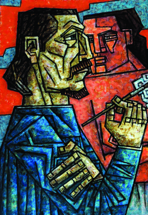 Peinture intitulée "ЛИНЕАРНЫЙ ПОРТРЕТ П…" par Dmitriy Trubin, Œuvre d'art originale, Acrylique