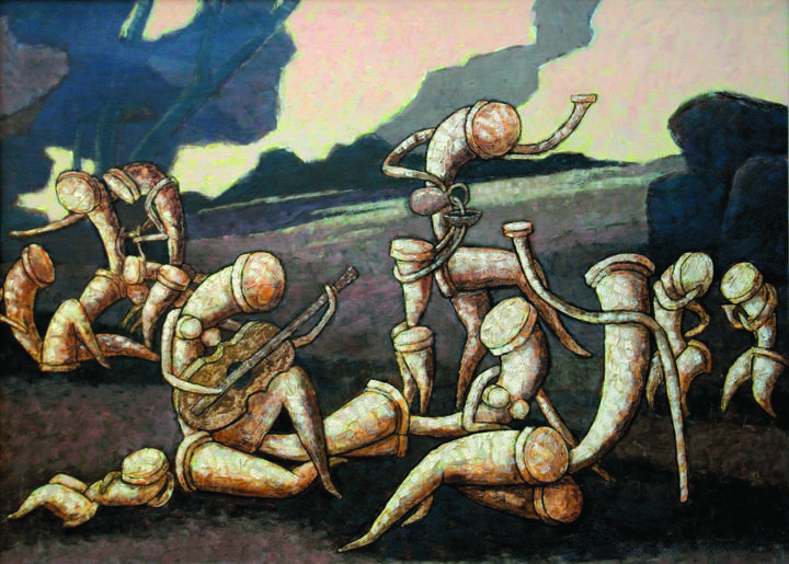 Painting titled "ВАКХАНАЛИЯ С ГИТАРИ…" by Dmitriy Trubin, Original Artwork, Acrylic