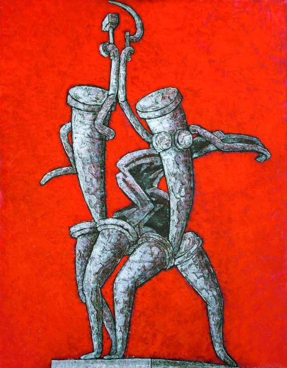 Картина под названием "РАБОЧИЙ И КОЛХОЗНИЦ…" - Dmitriy Trubin, Подлинное произведение искусства, Акрил