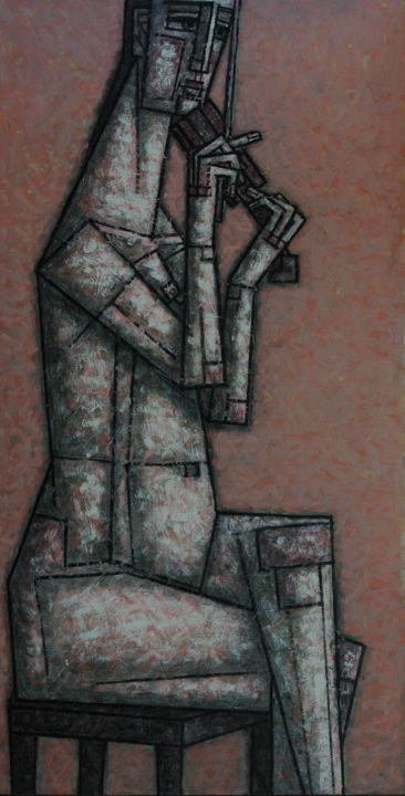 Peinture intitulée "ОБНАЖЕННАЯ СКРИПАЧК…" par Dmitriy Trubin, Œuvre d'art originale