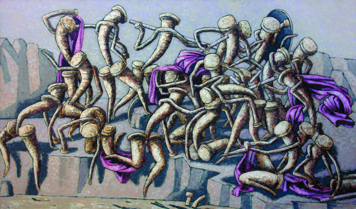 Peinture intitulée "La bataille de casc…" par Dmitriy Trubin, Œuvre d'art originale
