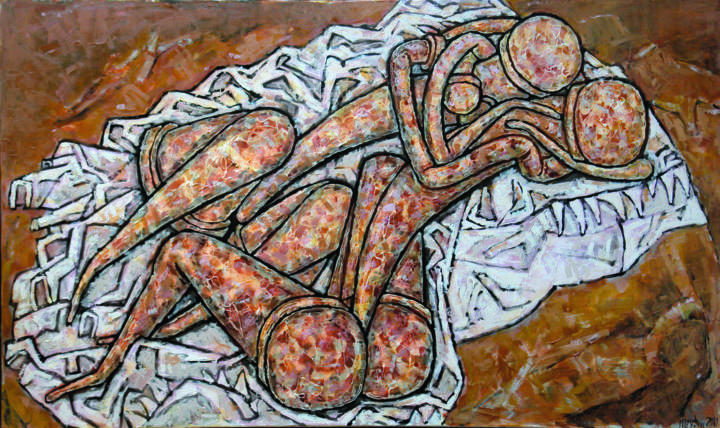 Peinture intitulée "ОБЪЯТИЕ.ПО ШИЛЕ/EMB…" par Dmitriy Trubin, Œuvre d'art originale