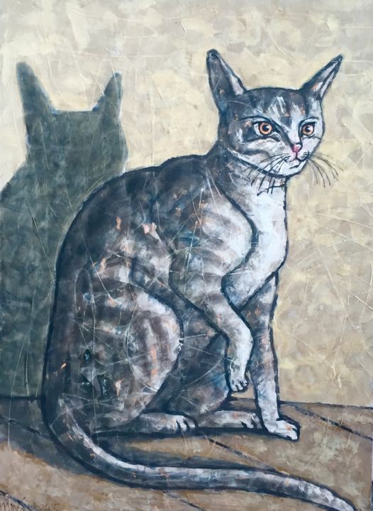 Schilderij getiteld "Katze / chat / cat…" door Dmitriy Trubin, Origineel Kunstwerk