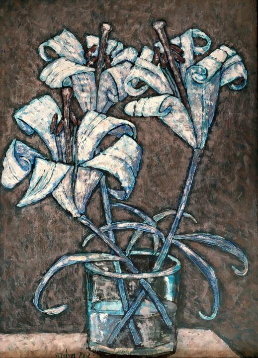 Painting titled "lily flowers" by Dmitriy Trubin, Original Artwork, Oil
