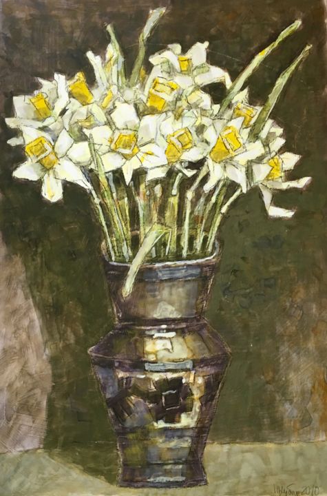 제목이 "Bouquet of daffodils"인 미술작품 Dmitriy Trubin로, 원작, 수채화