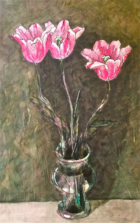 Malerei mit dem Titel "flowers tulip" von Dmitriy Trubin, Original-Kunstwerk, Aquarell