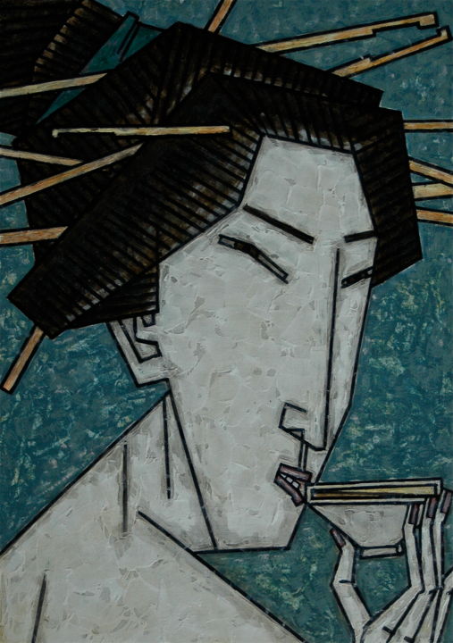 Pintura intitulada ""saké potable" "пью…" por Dmitriy Trubin, Obras de arte originais, Acrílico