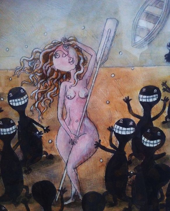 Картина под названием "война саламандр / V…" - Dmitriy Trubin, Подлинное произведение искусства