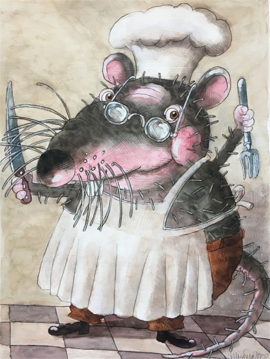 Painting titled "souris / mouse / Ma…" by Dmitriy Trubin, Original Artwork, Watercolor