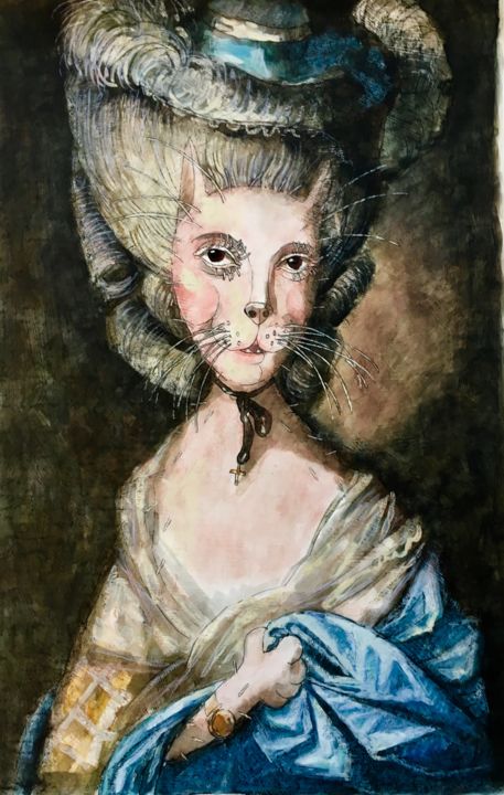 Painting titled "Дама в голубом | Po…" by Dmitriy Trubin, Original Artwork, Watercolor