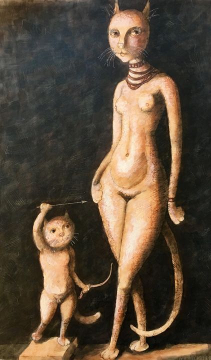 Painting titled "Венера и купидон |…" by Dmitriy Trubin, Original Artwork, Watercolor