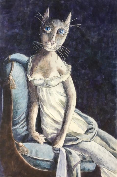 Painting titled "Портрет мадам Рекам…" by Dmitriy Trubin, Original Artwork, Watercolor
