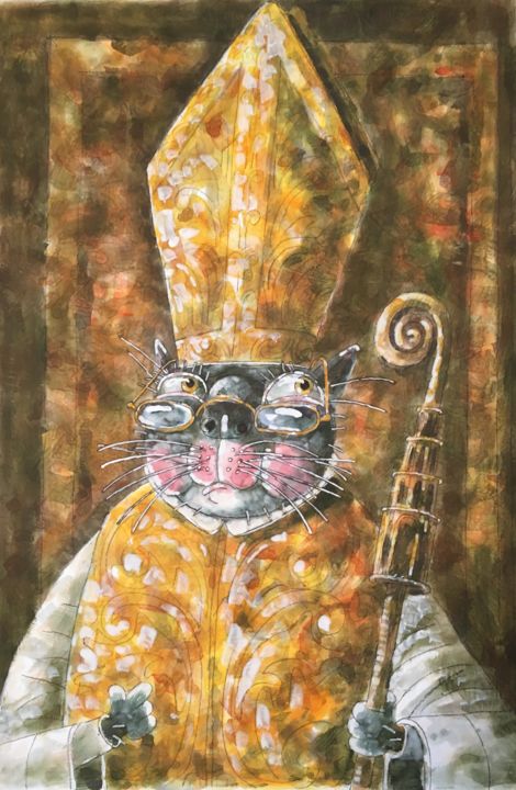 Картина под названием "Katze / chat / cat…" - Dmitriy Trubin, Подлинное произведение искусства