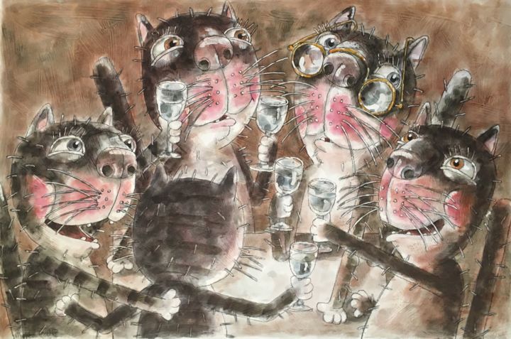 Schilderij getiteld "Katze / chat / cat…" door Dmitriy Trubin, Origineel Kunstwerk