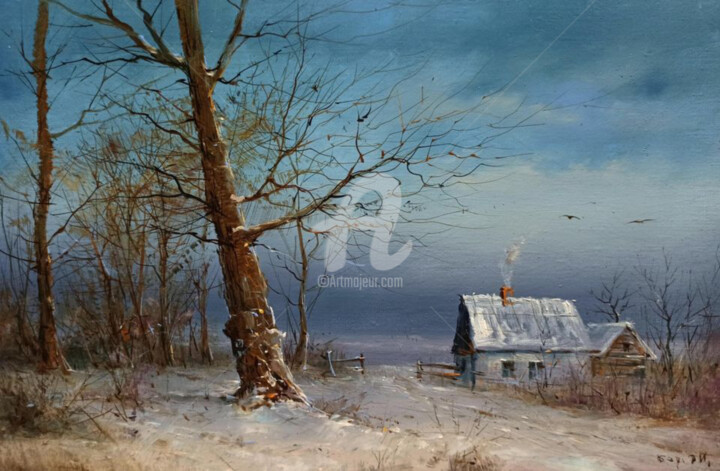 Картина под названием "Winter Evening Land…" - Dmitry Barabash, Подлинное произведение искусства, Масло