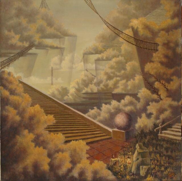 Картина под названием "О лестницах" - Дмитрий Бодяев, Подлинное произведение искусства, Масло