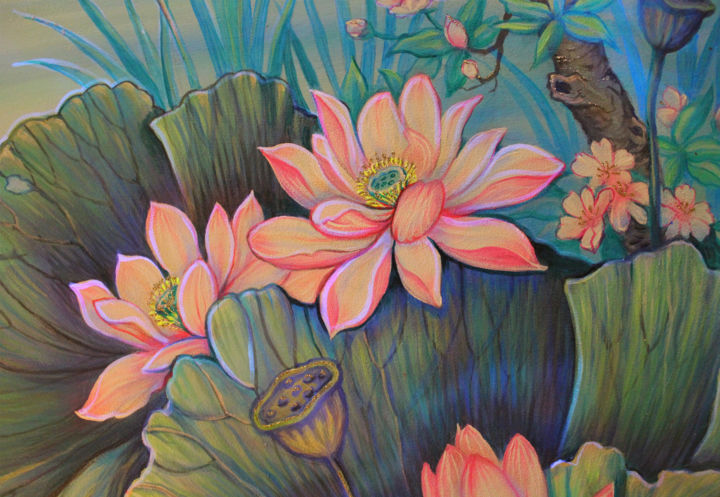 Art Print Modern Floral Wall Art Sacred Lotus Pink Lotus Flower Divine Statement Decor Water Lily Painting Symbolic Art Print