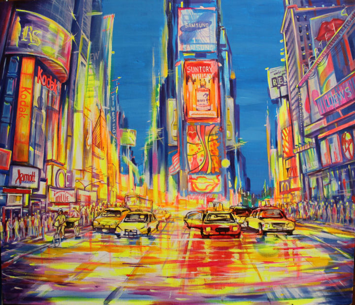 Painting titled "New York City" by Dmitry King, Original Artwork, Acrylic Mounted on Wood Stretcher frame