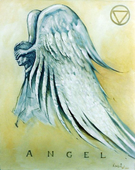 Painting titled "Guardian Angel White" by Dmitry King, Original Artwork, Oil