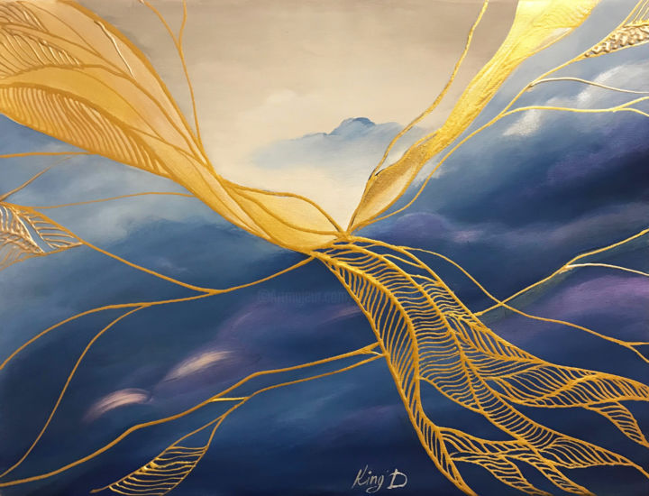 Painting titled "The Phoenix Bird Fl…" by Dmitry King, Original Art, Acrylic Mounted on Stretcher frame